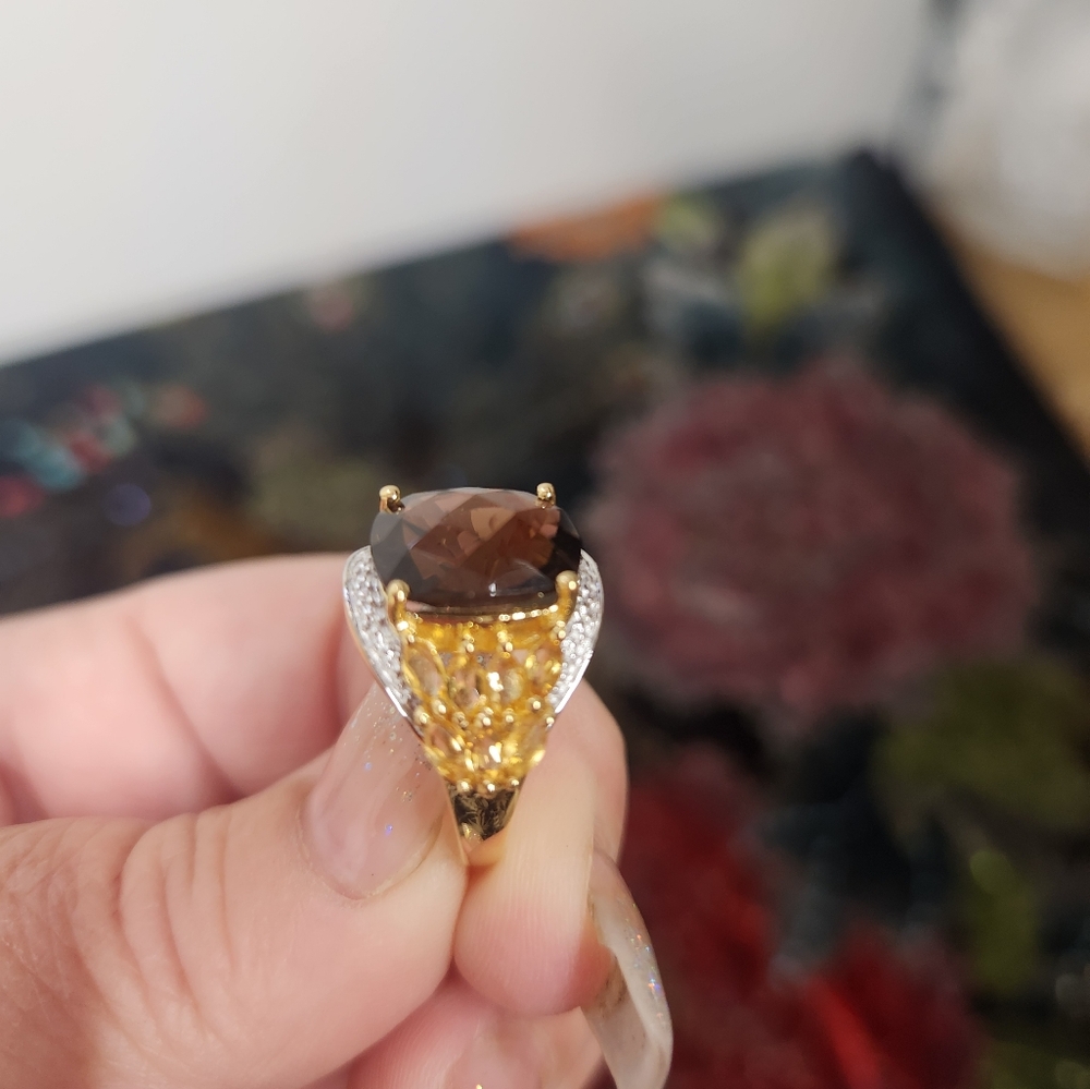 Smokey Quartz and Citrine Ring With Bonus Ring - Picture 3 of 8